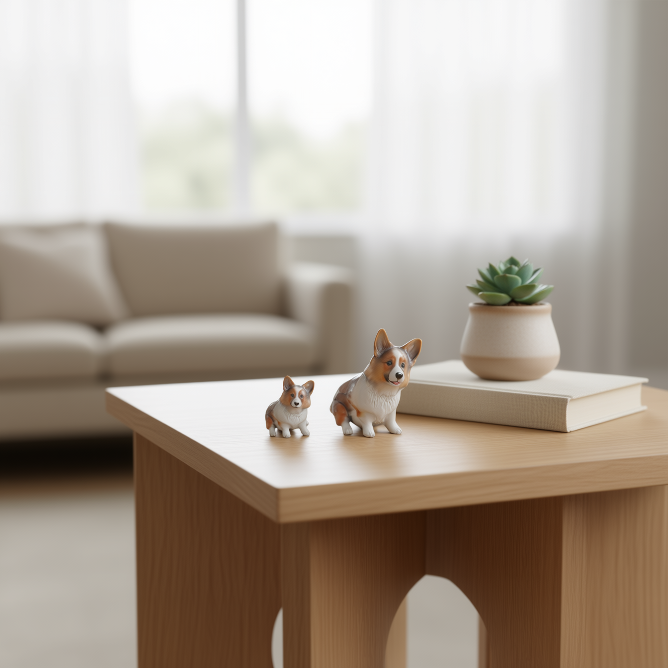 3D printed dog figurines on a table
